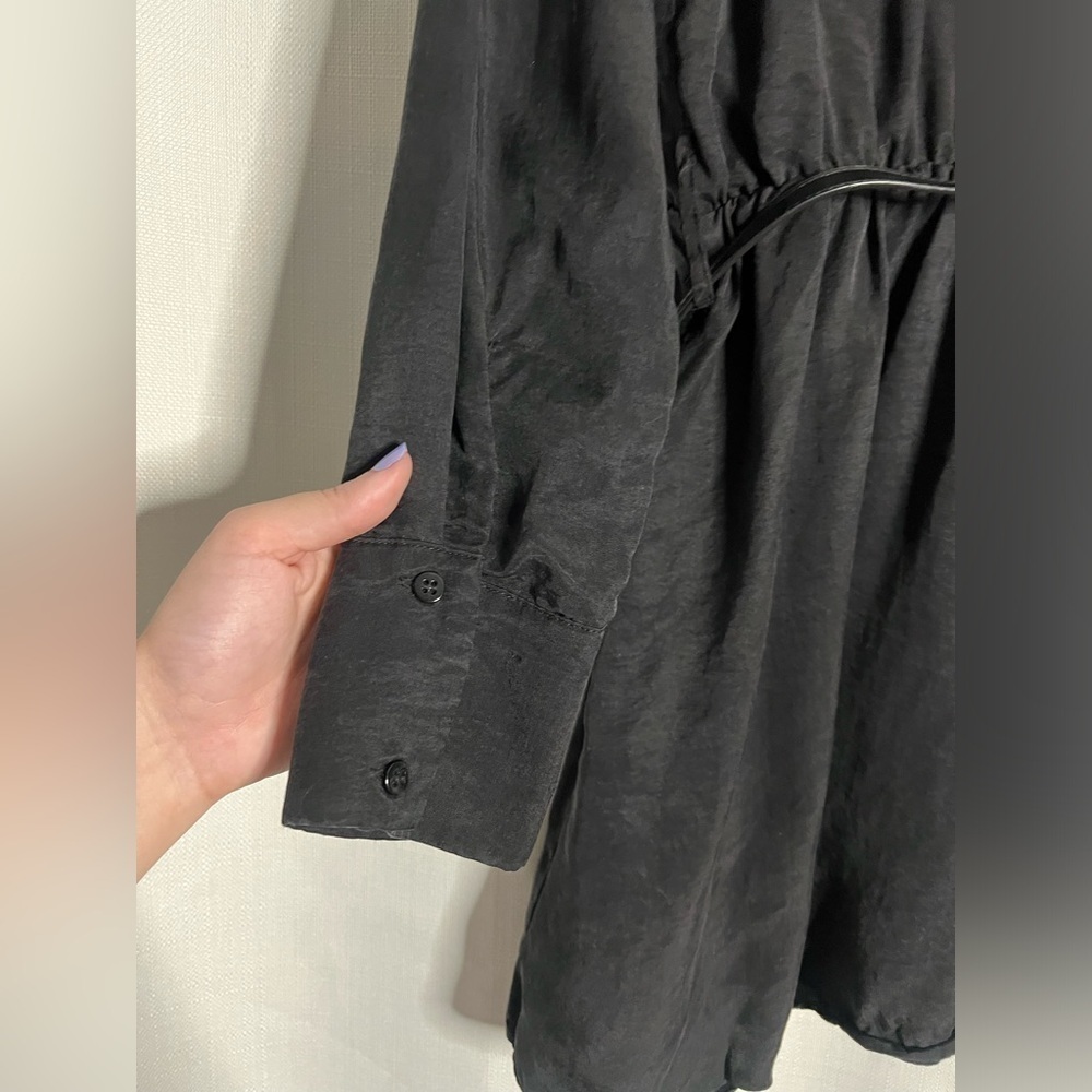 Zara Black Long Sleeve Belted Button Up Dress Small - Picture 6 of 9